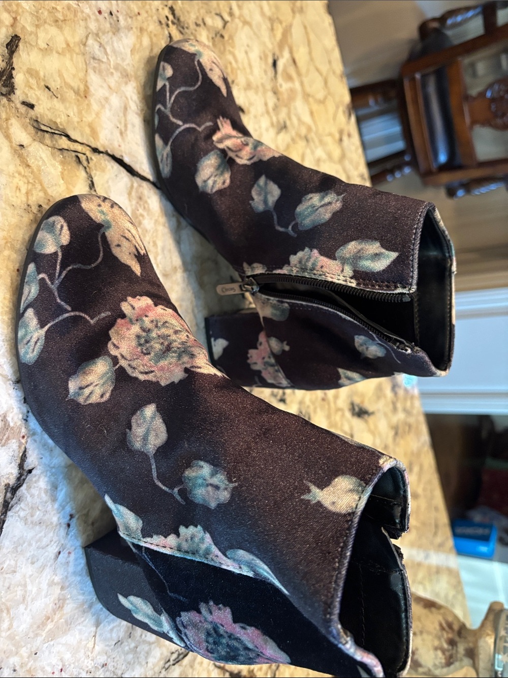 Sole Society Black Velvet Floral Ankle Booties
